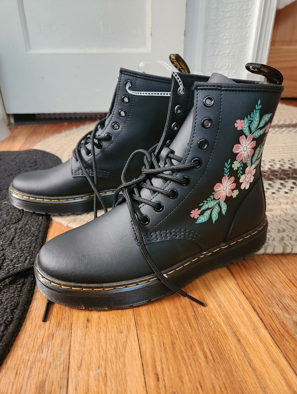 Dr. Martens Black Lace-Up Zavala Boots with Pink & Green Floral Print - Picture 3 of 10